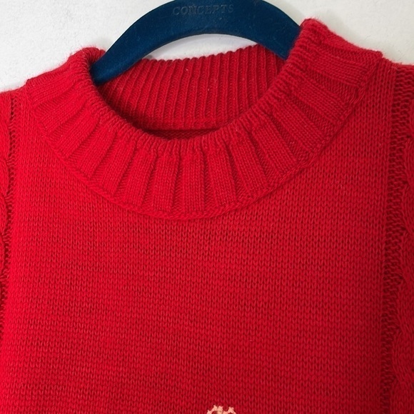 VINTAGE granny needle stitch graphic red knit - Picture 4 of 8